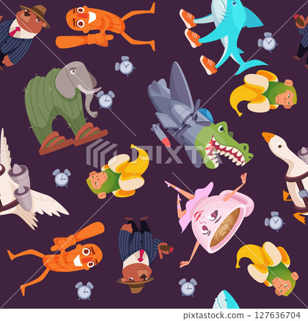 Funny characters. seamless pattern with brain rot italian cute characters crocodile goose ballerina cappuccina 127636704