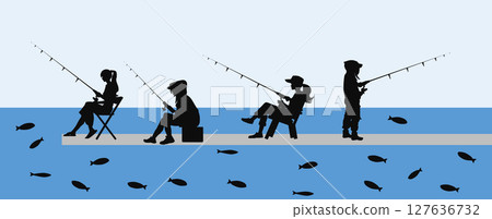 Silhouette illustration of a woman fishing Silhouette illustration of a woman fishing 127636732
