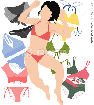 一位女士在海灘上享受暑假的插圖（在海裡游泳） 127636839