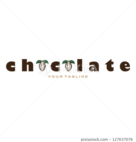 cocoa logo,cocoa bean,cocoa tree,cocoa branches and leaves,chocolate mix on white background,vintage,modern,simple,minimalist icon illustration template design vector 127637076