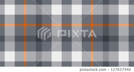 This modern tartan plaid pattern combines gray, white, and orange tones with bold intersecting lines, perfect for contemporary and stylish designs. 127637440