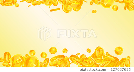 Swiss franc coins falling. Gold scattered CHF Swiss franc coins falling. Gold scattered CHF 127637635