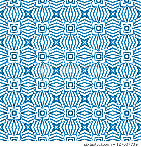 Watercolor ikat repeating tile border. Blue 127637739