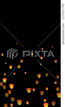 Sky lanterns floating in the night sky. 127637745