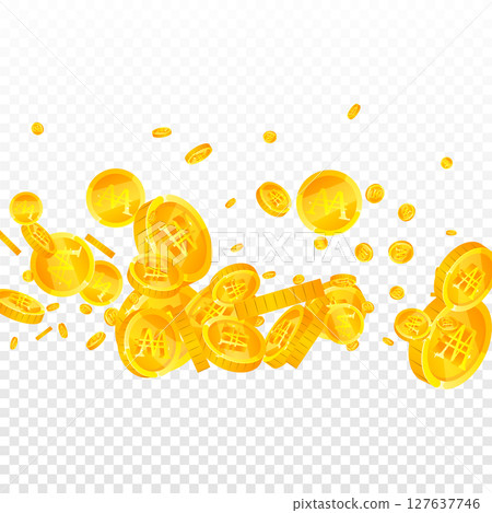 Korean won coins falling. Scattered gold WON 127637746