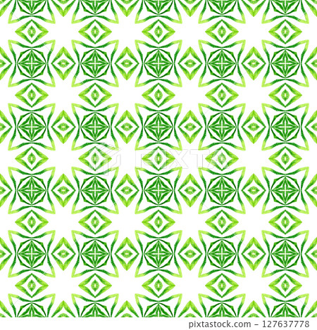 Watercolor ikat repeating tile border. Green 127637778