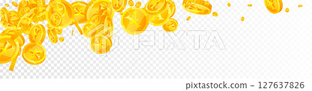 Japanese yen coins falling. Scattered gold JPY 127637826