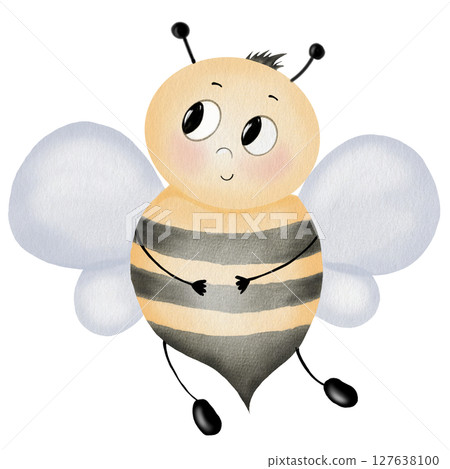 Bee cartoon watercolor. Hand drawn cute bumblebee on isolated white background. Clip art insect. Ideal for children's educational cards, posters and organic honey labels Bee cartoon watercolor. Hand drawn cute bumblebee on isolated white background. Clip art insect. Ideal for children's educational cards, posters and organic honey labels 127638100