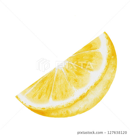 Lemon watercolor. Hand drawn tropical sour fruit. Clip art of juicy yellow lime. Half of citrus on isolated white background. Ideal for logo and packaging of natural cosmetics, household chemicals and 127638120