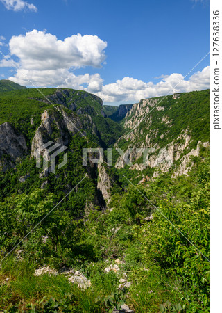 Landscape of of Lazar Canyon (Lazarev kanjon), the deepest and longest canyon in eastern Serbia, near the city of Bor 127638336