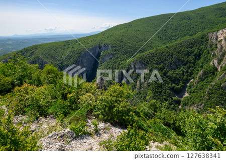 Landscape of of Lazar Canyon (Lazarev kanjon), the deepest and longest canyon in eastern Serbia, near the city of Bor Landscape of of Lazar Canyon (Lazarev kanjon), the deepest and longest canyon in eastern Serbia, near the city of Bor 127638341