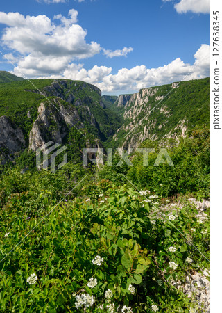 Landscape of of Lazar Canyon (Lazarev kanjon), the deepest and longest canyon in eastern Serbia, near the city of Bor 127638345