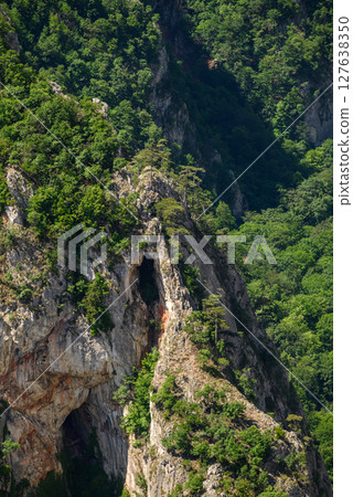 Landscape of of Lazar Canyon (Lazarev kanjon), the deepest and longest canyon in eastern Serbia, near the city of Bor 127638350