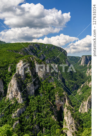 Landscape of of Lazar Canyon (Lazarev kanjon), the deepest and longest canyon in eastern Serbia, near the city of Bor 127638354