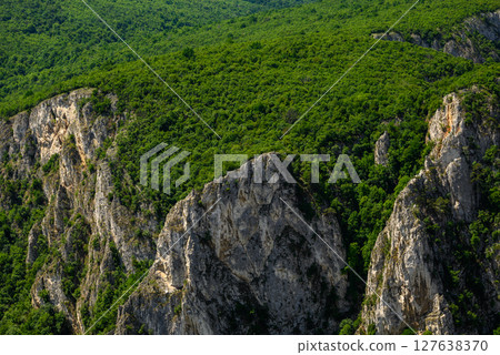 Landscape of of Lazar Canyon (Lazarev kanjon), the deepest and longest canyon in eastern Serbia, near the city of Bor 127638370