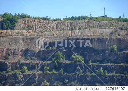 Heaps of tailings and mine dumps in Bor, Eastern Serbia, large copper mine owned by Chinese mining company Zijin Mining Group 127638407