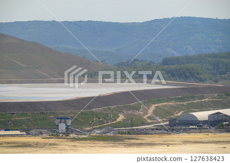 Heaps of tailings and mine dumps in Bor, Eastern Serbia, copper mine owned by Chinese mining company Zijin Mining Group Heaps of tailings and mine dumps in Bor, Eastern Serbia, copper mine owned by Chinese mining company Zijin Mining Group 127638423