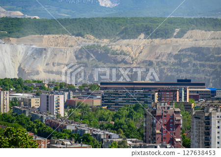 Bor city with Copper mine and smelting complex of Zijin Bor, owned by Chinese company Zijin Mining Group in Serbia Bor city with Copper mine and smelting complex of Zijin Bor, owned by Chinese company Zijin Mining Group in Serbia 127638453
