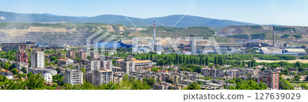 Panorama of Bor with Copper mine and smelting complex of Zijin Bor, owned by Chinese company Zijin Mining Group in Serbia 127639029