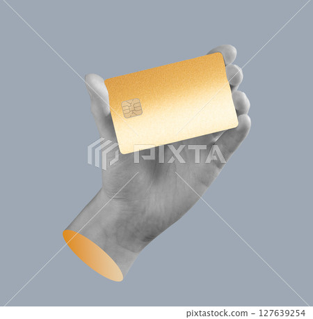 Bank card held in hand. Closeup of credit card, showcasing payment, transaction, and online account 127639254