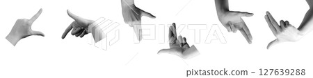 hand framing an invisible object with index finger and thumb, creating an abstract view. Gesture of hand framing an invisible object with index finger and thumb, creating an abstract view. Gesture of 127639288