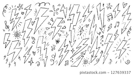 Abstract Crayon Lightning Bolts and Doodles Vector Illustration 127639337