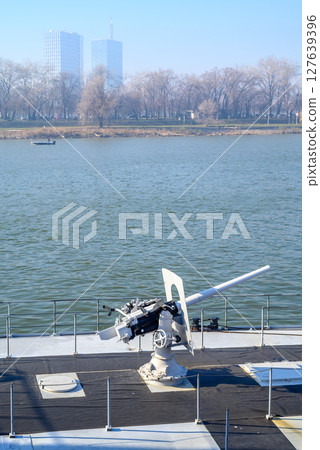 River monitor Sava, historical floating museum ship on Sava river in Belgrade, capital of Serbia 127639396