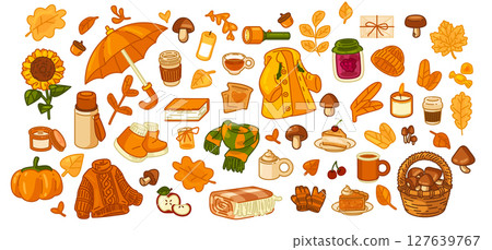 Cozy Autumn Elements Vector Collection 127639767