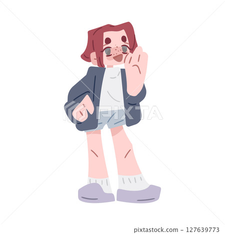 Cartoon Character Waving Hand 127639773