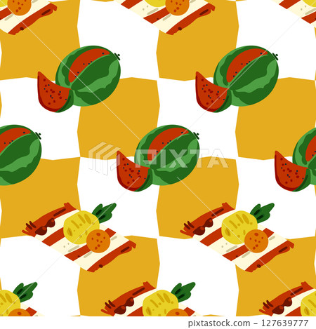 Seamless Summer Picnic Fruit Pattern 127639777