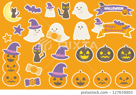 一組可愛的萬聖節貼紙風格插圖 一組可愛的萬聖節貼紙風格插圖 127639803