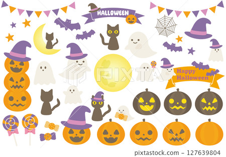 Simple and cute Halloween illustration set Simple and cute Halloween illustration set 127639804