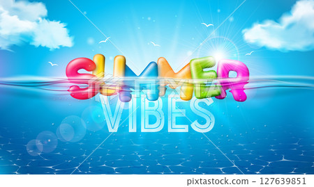 Summer Holiday Illustration with 3d Typography Letter on Underwater Blue Ocean Background. Realistic Vector Summer Vacation Design for Banner, Flyer, Invitation, Brochure, Party Poster or Greeting Summer Holiday Illustration with 3d Typography Letter on Underwater Blue Ocean Background. Realistic Vector Summer Vacation Design for Banner, Flyer, Invitation, Brochure, Party Poster or Greeting 127639851