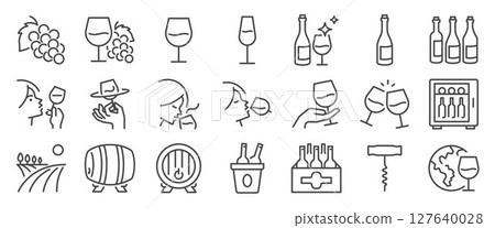 wine icon set. It included glass, bottle, sommelier, liquor, and more icons.  127640028