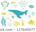 Summer sea creatures simple cute illustration set 127640077