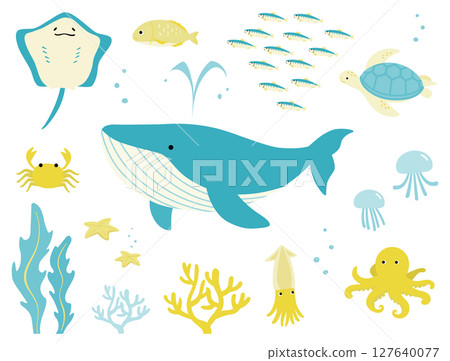 夏季海洋生物簡單可愛的插圖集 夏季海洋生物簡單可愛的插圖集 127640077