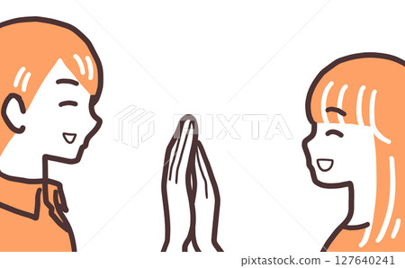 一男一女手牽手大笑的插圖 127640241