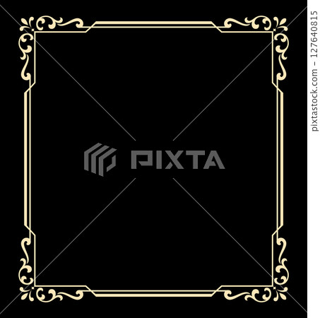 Decorative frame Elegant vector element for design in Eastern style, place for text. Floral black and golden border. Lace illustration for invitations and greeting cards 127640815