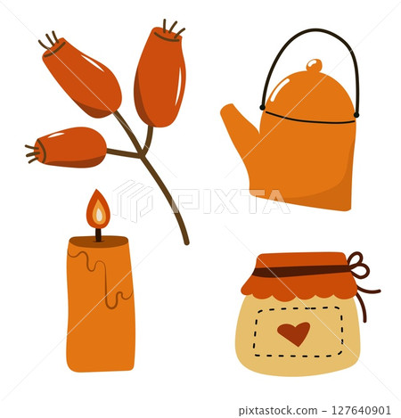 Set of autumn hand drawn elements. Cute set of autumn stickers. 127640901