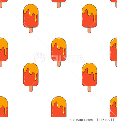 Cartoon ice cream seamless pattern on white background. 127640911