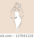 Continuous line drawing of a girl in a wedding dress and vail. Silhouette of the bride. Minimalist black linear sketch isolated on white background. Hand drawn vector illustration. 127641128