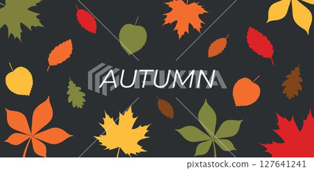 Autumn vector poster, banner placard with text and leaves on dark background. Autumn vector poster, banner placard with text and leaves on dark background. 127641241