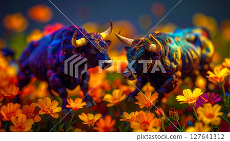彩色插圖的兇猛鬥牛 127641312