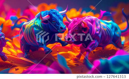 彩色插圖的兇猛鬥牛 127641313
