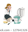 Woman having trouble with toilet 127641326