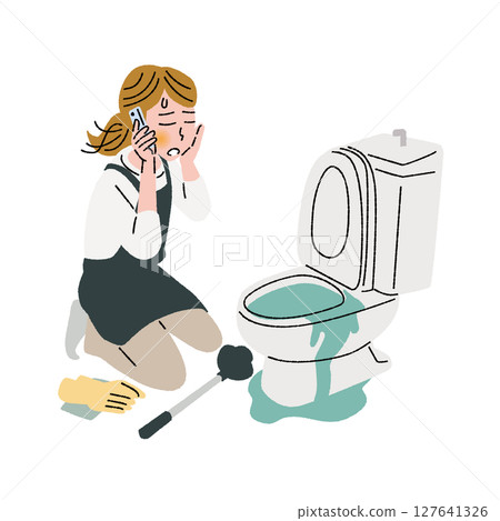 Woman having trouble with toilet 127641326