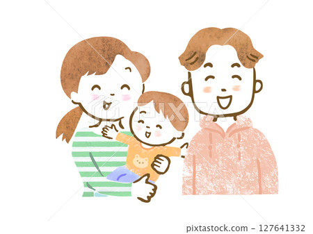 Family illustration of a mother and father holding a baby (upper body) 127641332