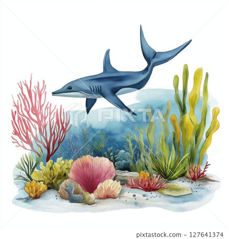 Bonaire Marine Park. Bonaire Marine Park hand drawn watercolor illustration 127641374