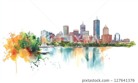 Boston. Boston hand drawn watercolor illustration 127641376