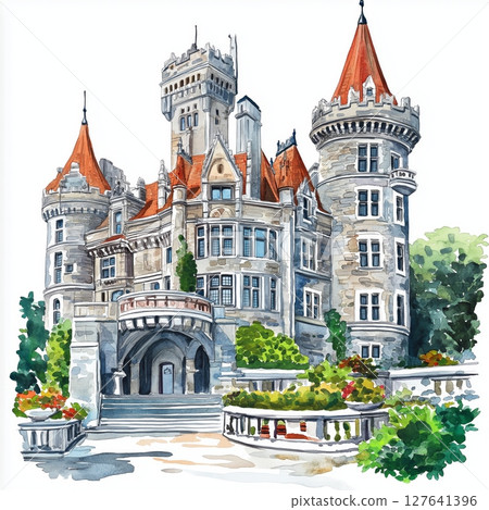 Casa Loma. Casa Loma hand drawn watercolor illustration 127641396
